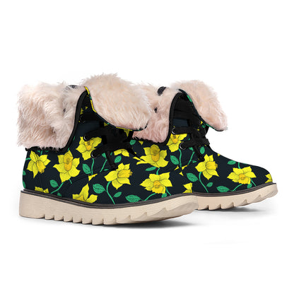 Drawing Daffodil Flower Pattern Print Winter Boots
