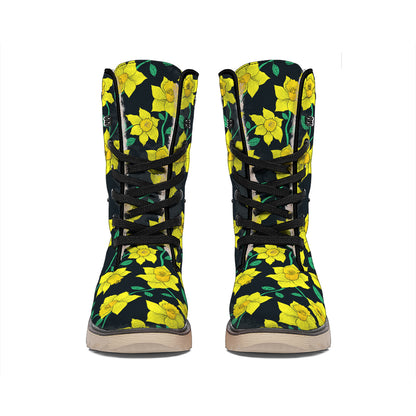 Drawing Daffodil Flower Pattern Print Winter Boots