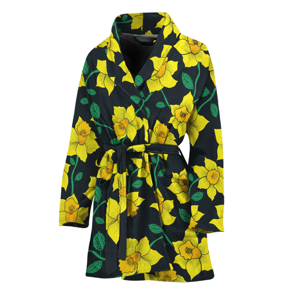 Drawing Daffodil Flower Pattern Print Women's Bathrobe