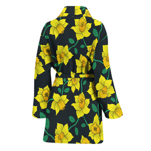 Drawing Daffodil Flower Pattern Print Women's Bathrobe