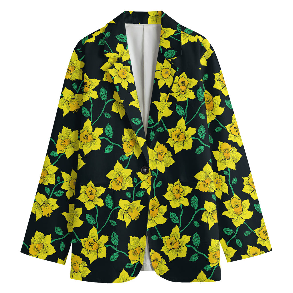 Drawing Daffodil Flower Pattern Print Women's Blazer