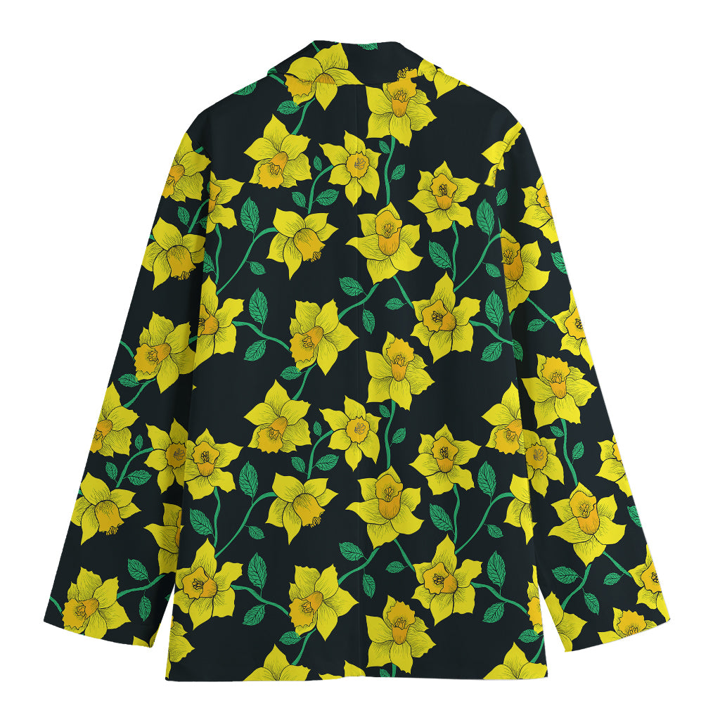 Drawing Daffodil Flower Pattern Print Women's Blazer