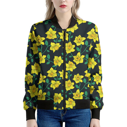 Drawing Daffodil Flower Pattern Print Women's Bomber Jacket