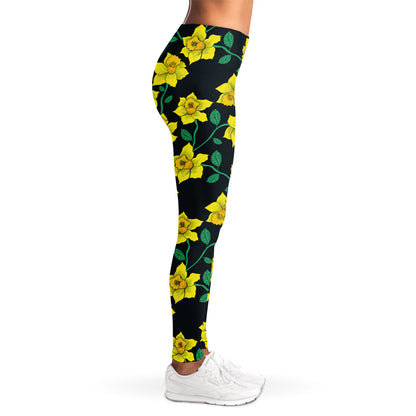 Drawing Daffodil Flower Pattern Print Women's Leggings