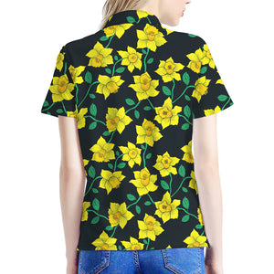 Drawing Daffodil Flower Pattern Print Women's Polo Shirt