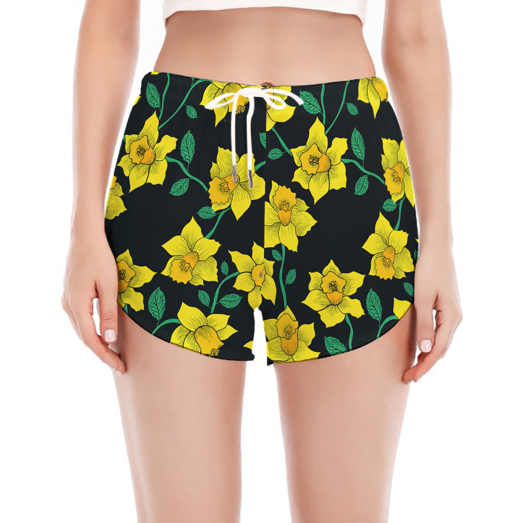 Drawing Daffodil Flower Pattern Print Women's Split Running Shorts