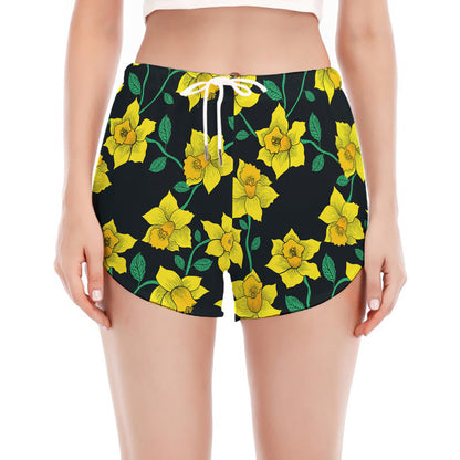 Drawing Daffodil Flower Pattern Print Women's Split Running Shorts