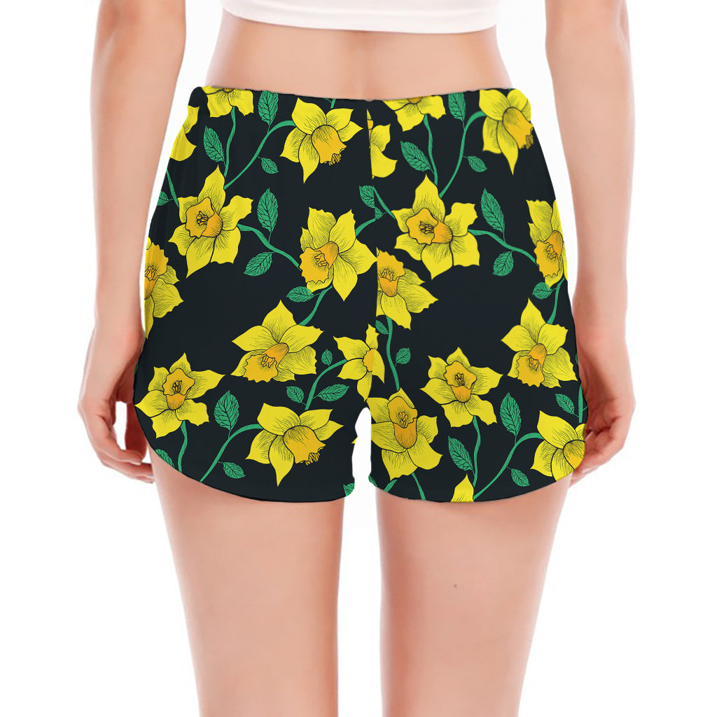 Drawing Daffodil Flower Pattern Print Women's Split Running Shorts