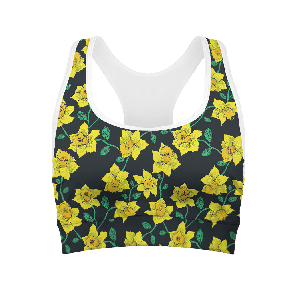 Drawing Daffodil Flower Pattern Print Women's Sports Bra