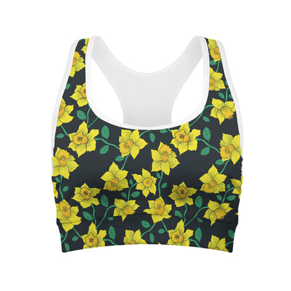 Drawing Daffodil Flower Pattern Print Women's Sports Bra