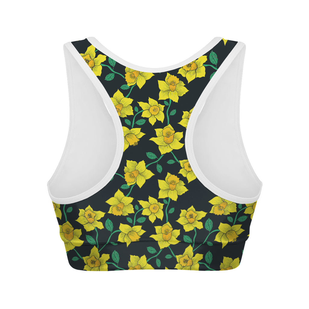 Drawing Daffodil Flower Pattern Print Women's Sports Bra