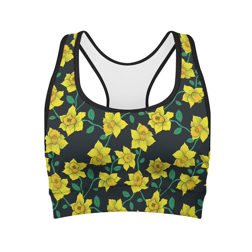 Drawing Daffodil Flower Pattern Print Women's Sports Bra
