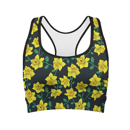 Drawing Daffodil Flower Pattern Print Women's Sports Bra