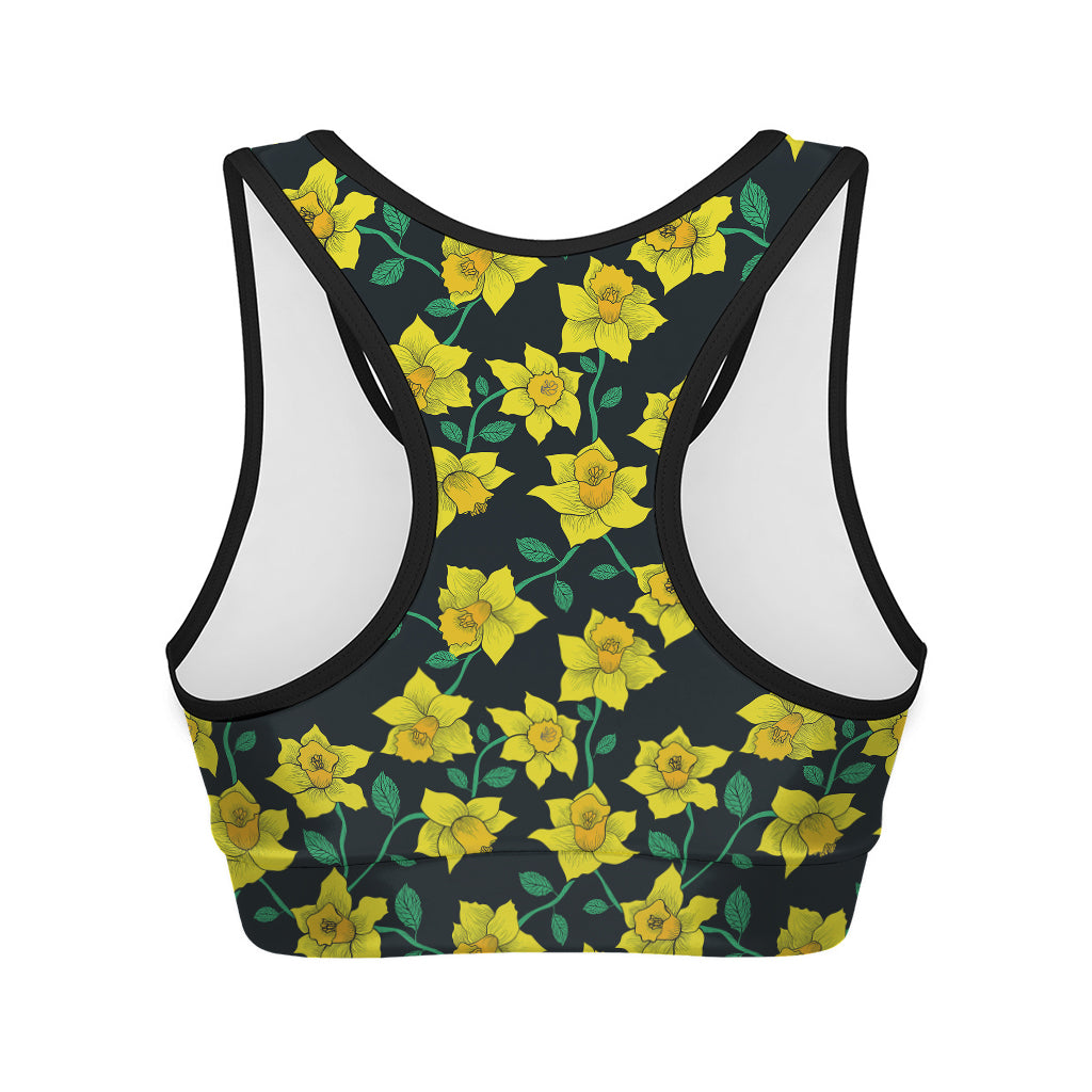 Drawing Daffodil Flower Pattern Print Women's Sports Bra
