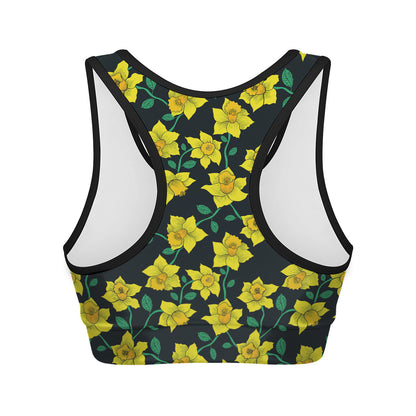 Drawing Daffodil Flower Pattern Print Women's Sports Bra