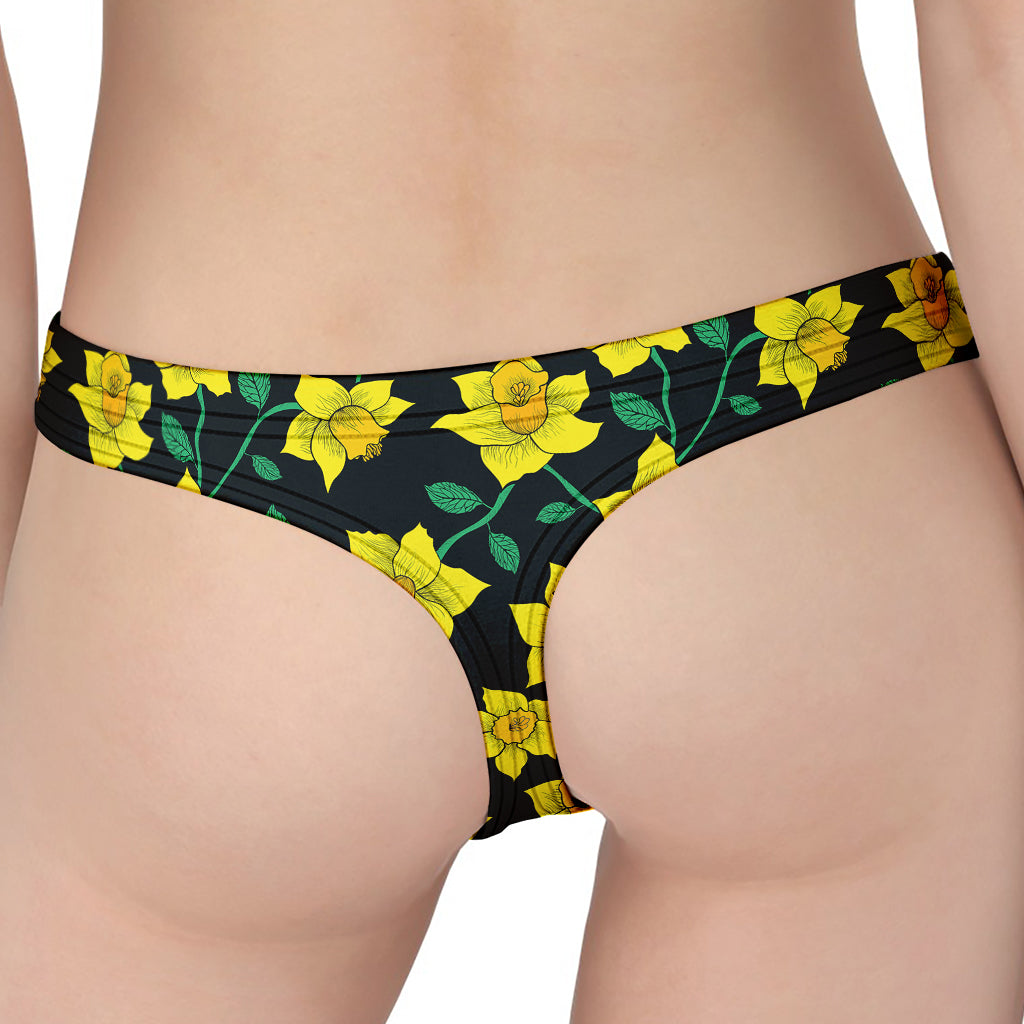 Drawing Daffodil Flower Pattern Print Women's Thong