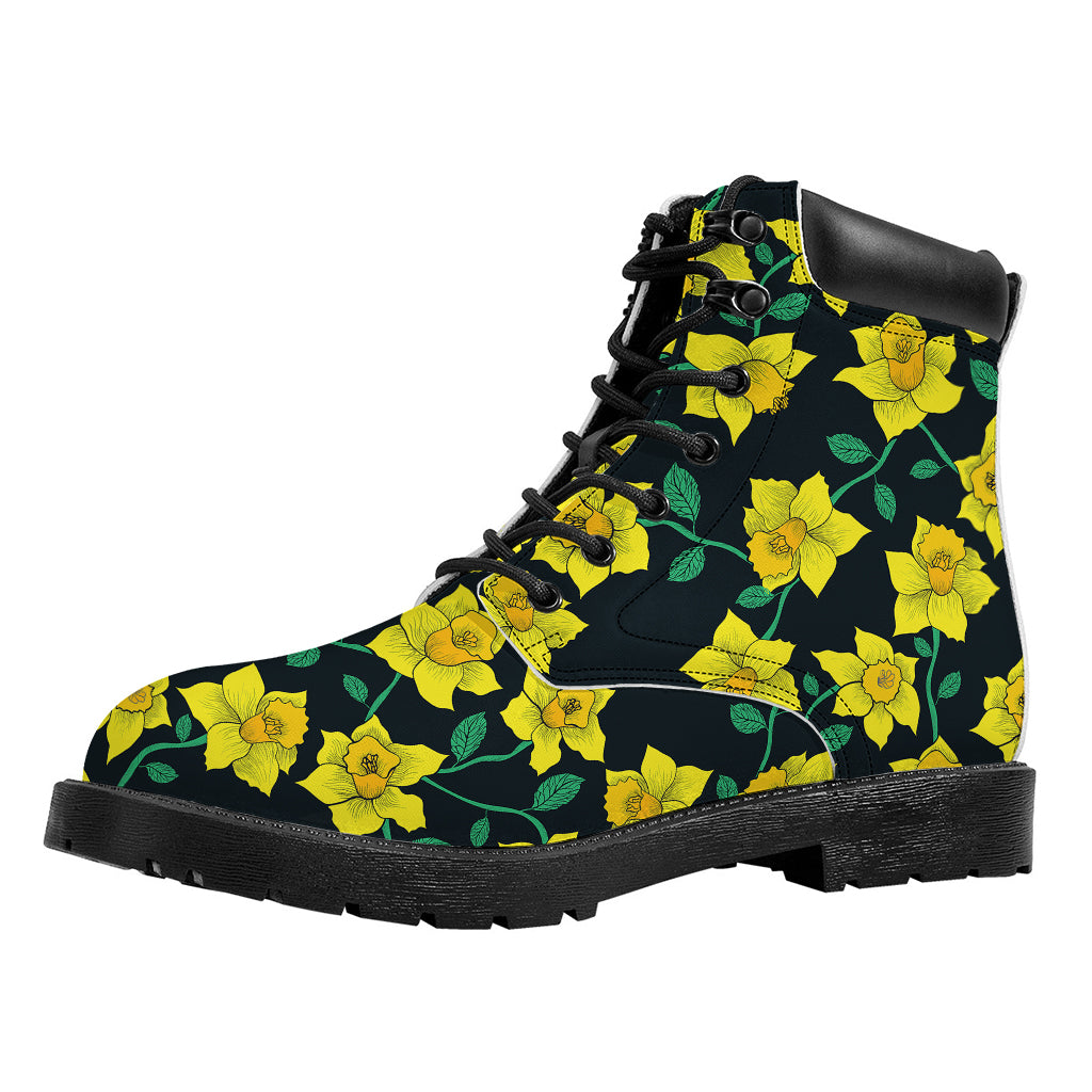 Drawing Daffodil Flower Pattern Print Work Boots