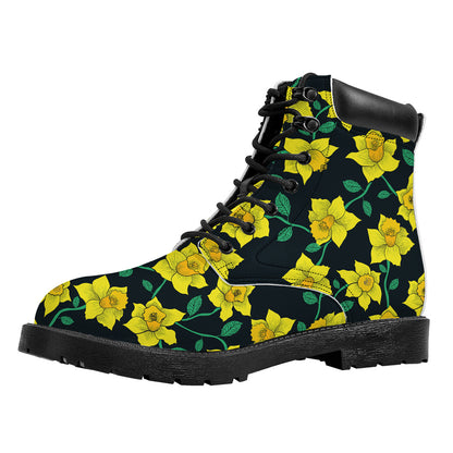 Drawing Daffodil Flower Pattern Print Work Boots