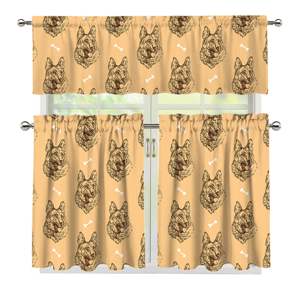 Drawing German Shepherd Pattern Print 3 Piece Kitchen Curtains