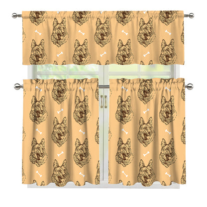 Drawing German Shepherd Pattern Print 3 Piece Kitchen Curtains