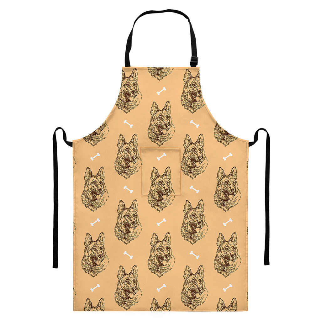 Drawing German Shepherd Pattern Print Bib Apron With Pocket