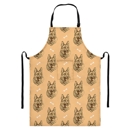 Drawing German Shepherd Pattern Print Bib Apron With Pocket