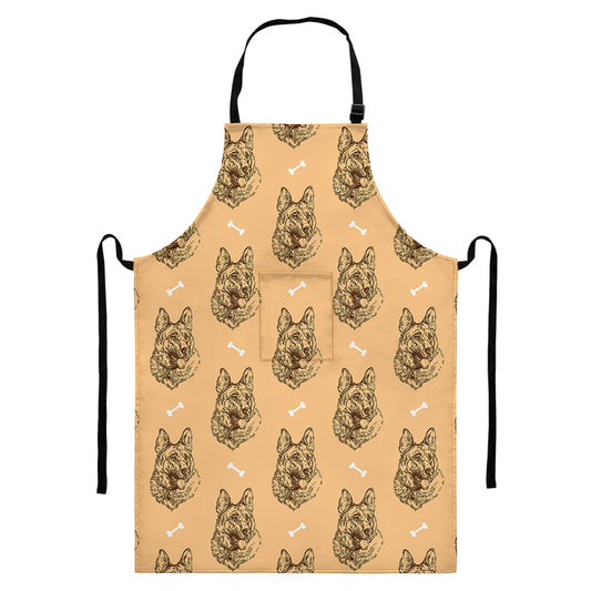 Drawing German Shepherd Pattern Print Bib Apron With Pocket