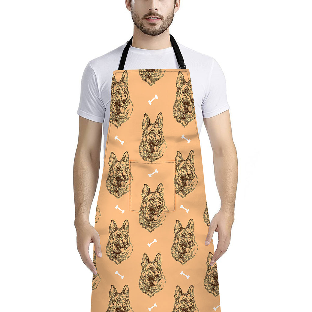 Drawing German Shepherd Pattern Print Bib Apron With Pocket