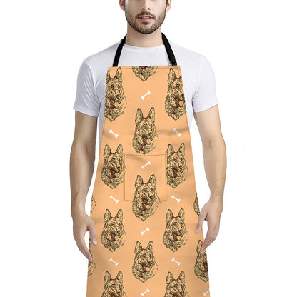 Drawing German Shepherd Pattern Print Bib Apron With Pocket