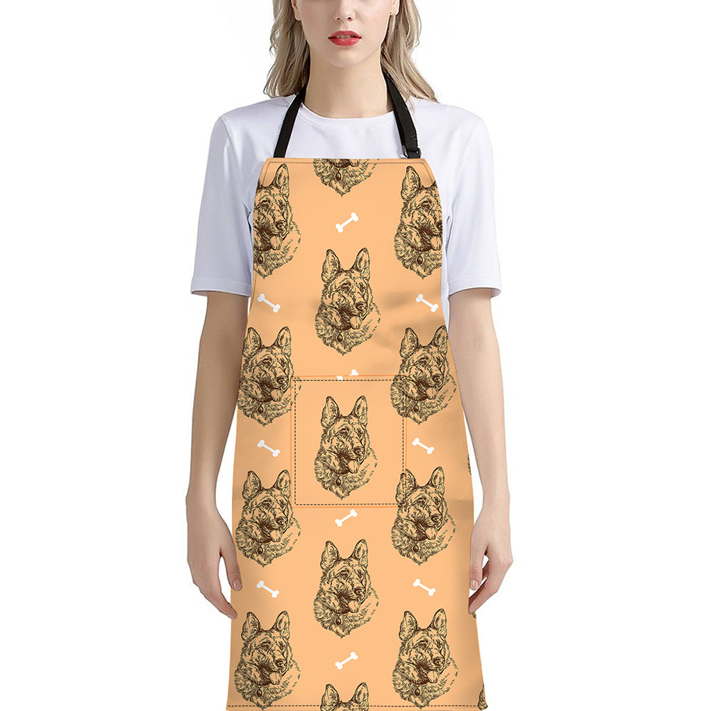 Drawing German Shepherd Pattern Print Bib Apron With Pocket