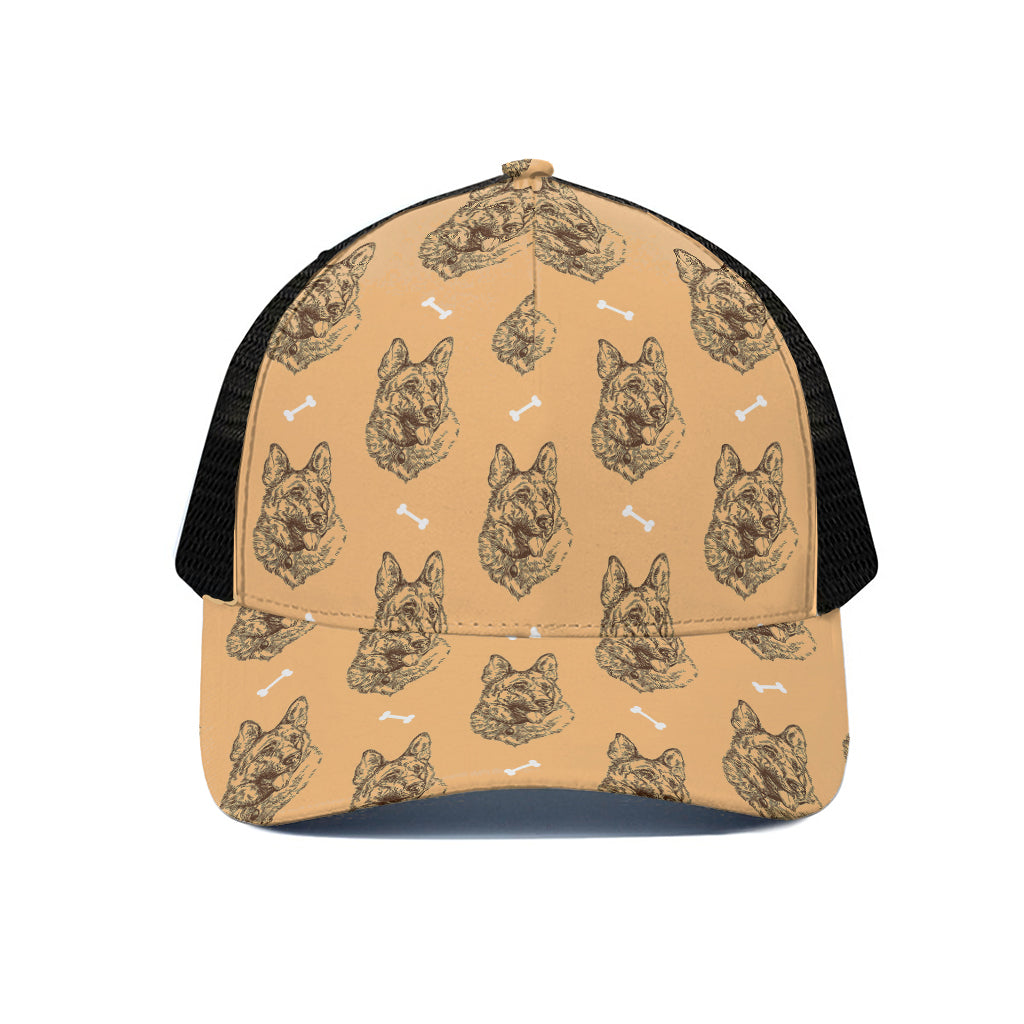 Drawing German Shepherd Pattern Print Black Mesh Trucker Cap