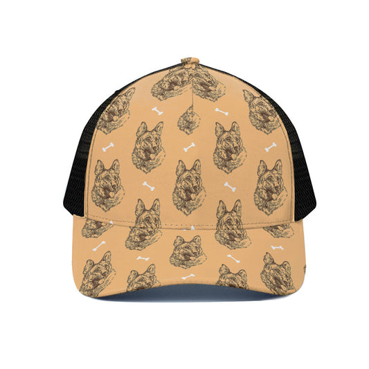 Drawing German Shepherd Pattern Print Black Mesh Trucker Cap