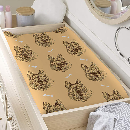 Drawing German Shepherd Pattern Print Changing Pad Cover