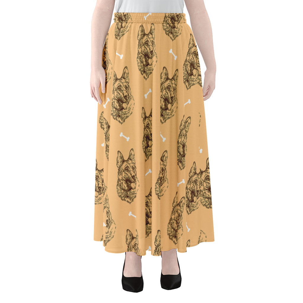 Drawing German Shepherd Pattern Print Chiffon Maxi Skirt