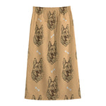 Drawing German Shepherd Pattern Print Cotton Front Slit Maxi Skirt