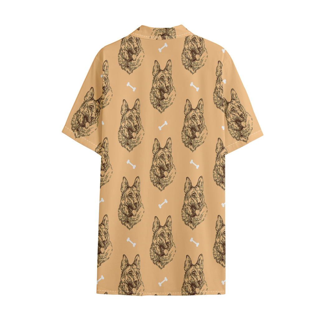 Drawing German Shepherd Pattern Print Cotton Hawaiian Shirt
