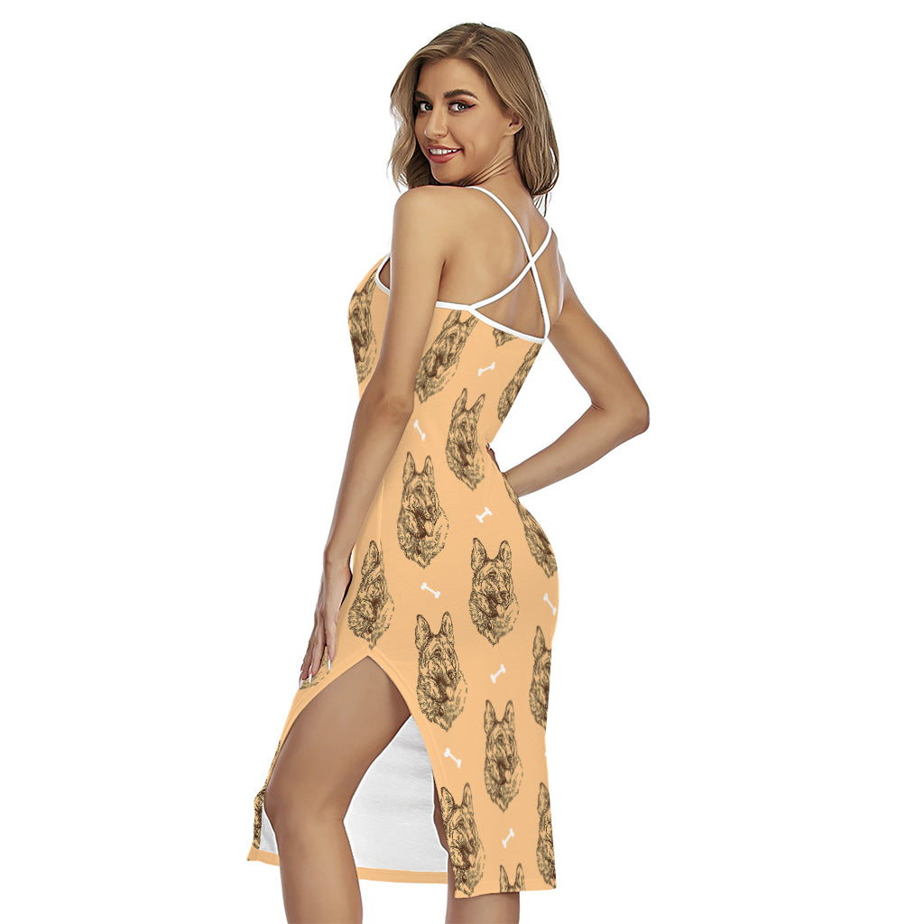 Drawing German Shepherd Pattern Print Cross Back Cami Dress