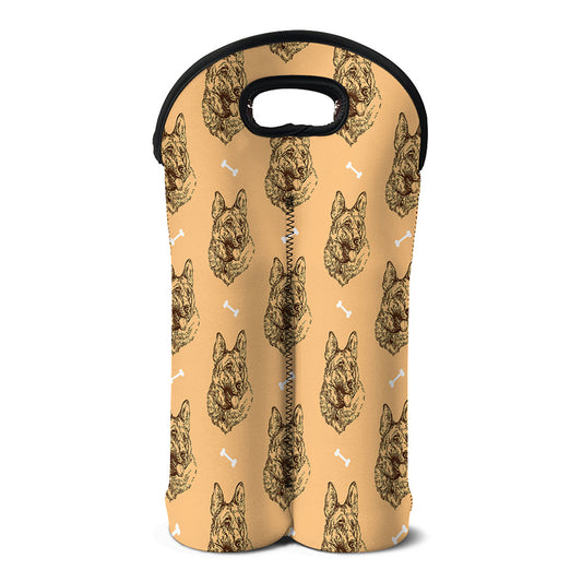 Drawing German Shepherd Pattern Print Double Neoprene Wine Tote