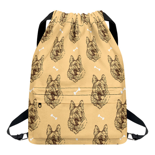 Drawing German Shepherd Pattern Print Drawstring Backpack
