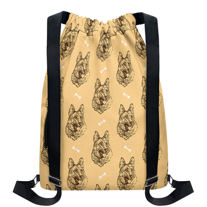 Drawing German Shepherd Pattern Print Drawstring Backpack