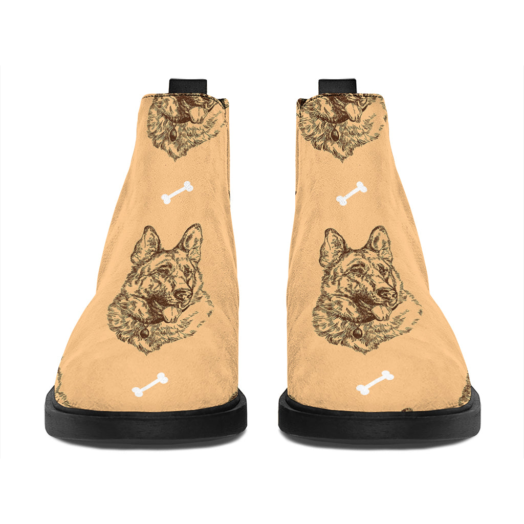 Drawing German Shepherd Pattern Print Flat Ankle Boots