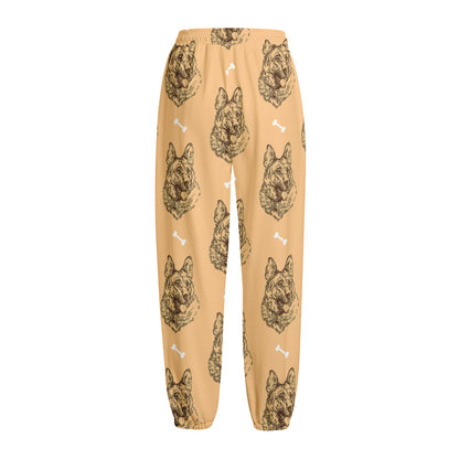 Drawing German Shepherd Pattern Print Fleece Lined Knit Pants