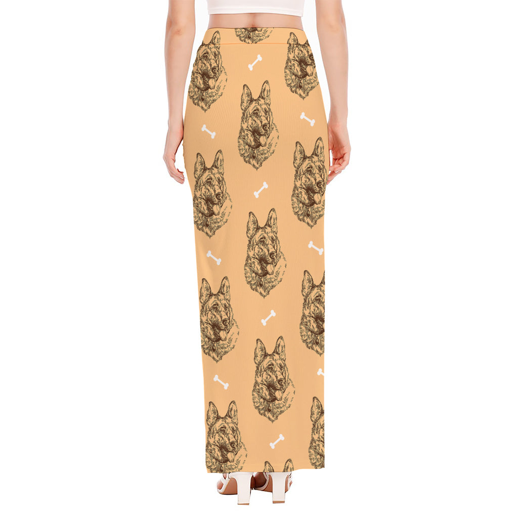 Drawing German Shepherd Pattern Print High Slit Maxi Skirt