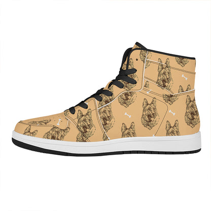 Drawing German Shepherd Pattern Print High Top Leather Sneakers