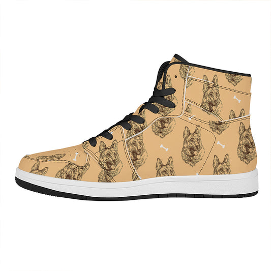 Drawing German Shepherd Pattern Print High Top Leather Sneakers