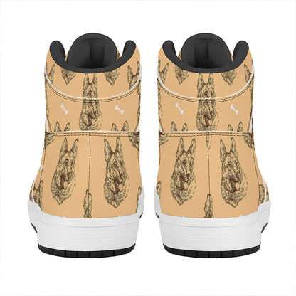 Drawing German Shepherd Pattern Print High Top Leather Sneakers