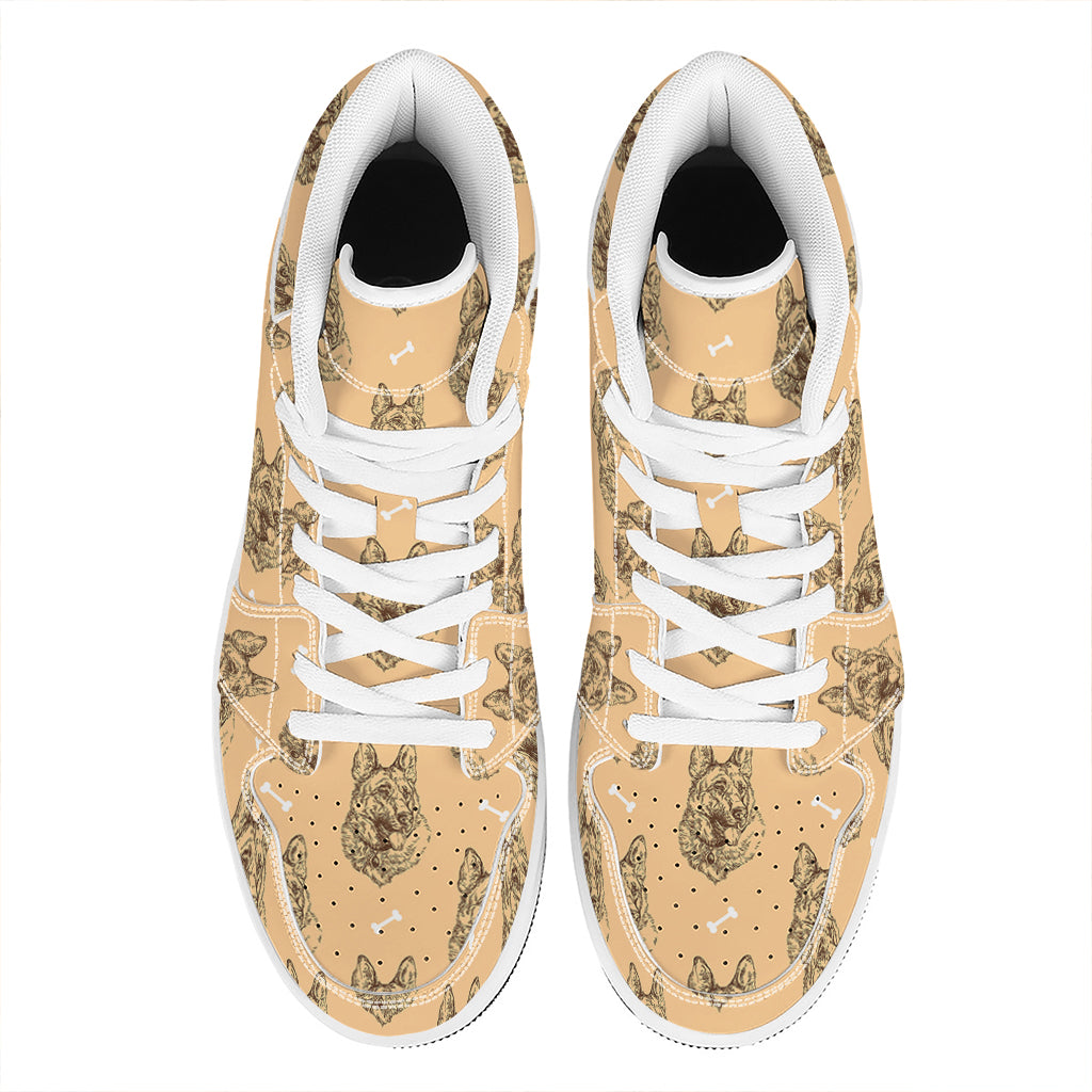 Drawing German Shepherd Pattern Print High Top Leather Sneakers