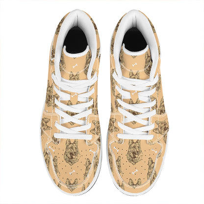 Drawing German Shepherd Pattern Print High Top Leather Sneakers