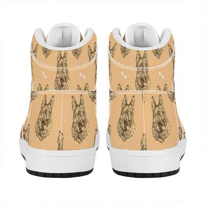 Drawing German Shepherd Pattern Print High Top Leather Sneakers
