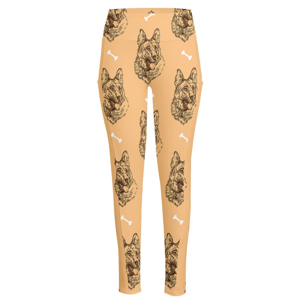 Drawing German Shepherd Pattern Print High-Waisted Pocket Leggings